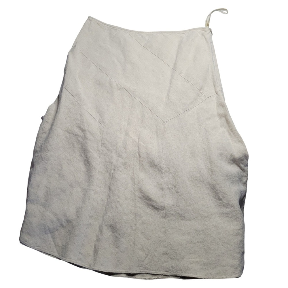 Style & Co Petite Oatmeal Beige 100% Linen Paneled Midi Skirt 12P WPL 8046